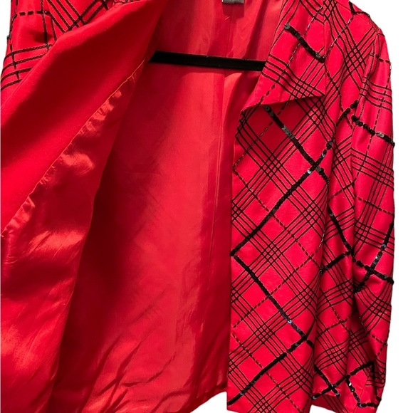 Anthracite woman’s red silk blazer with black sequins size 10 - Picture 2 of 7